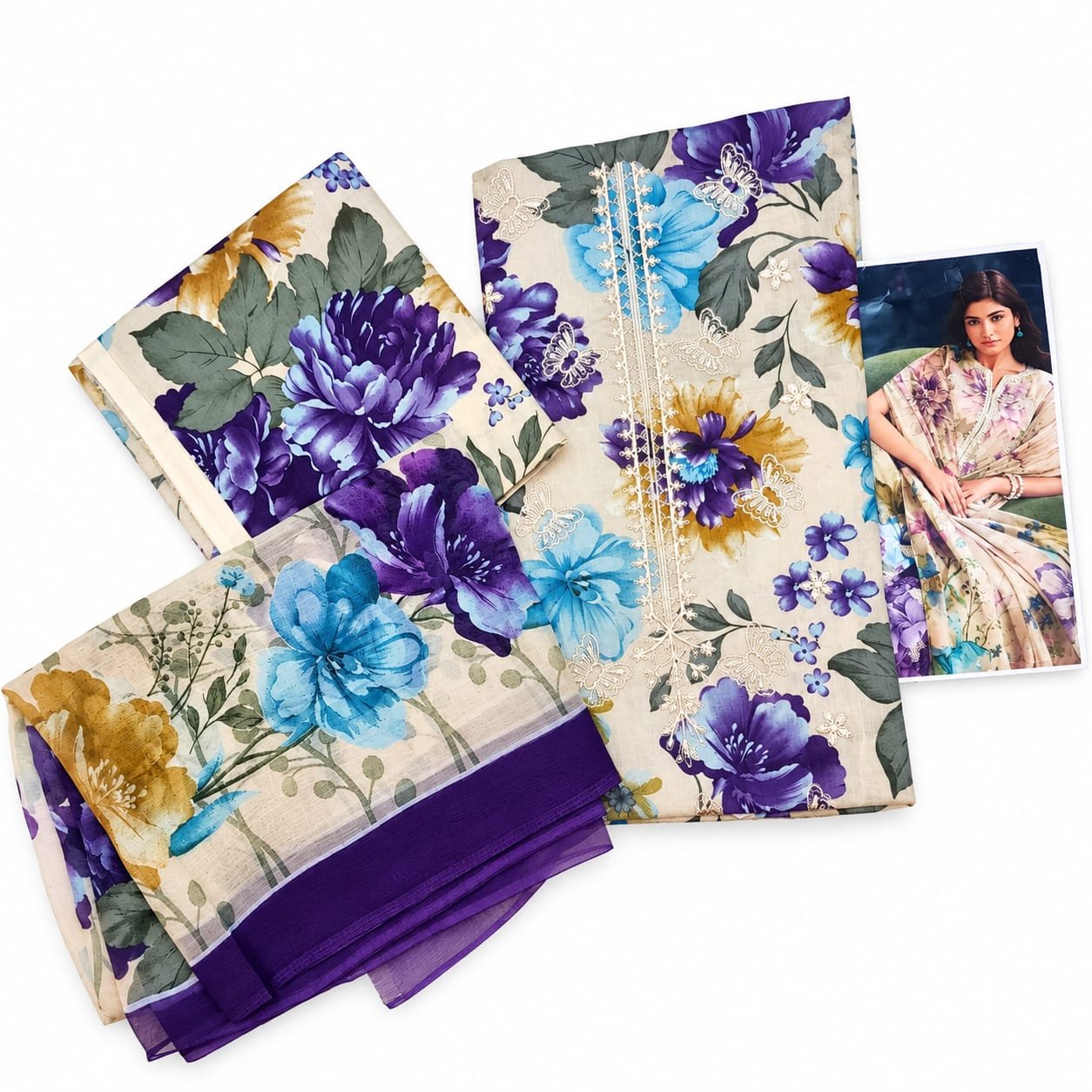 3pc Unstitched Lawn Suit